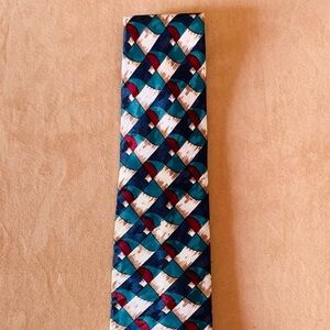 Classic Blue Teal 100% Polyester Geometric Pattern Men's Tie by KETCH